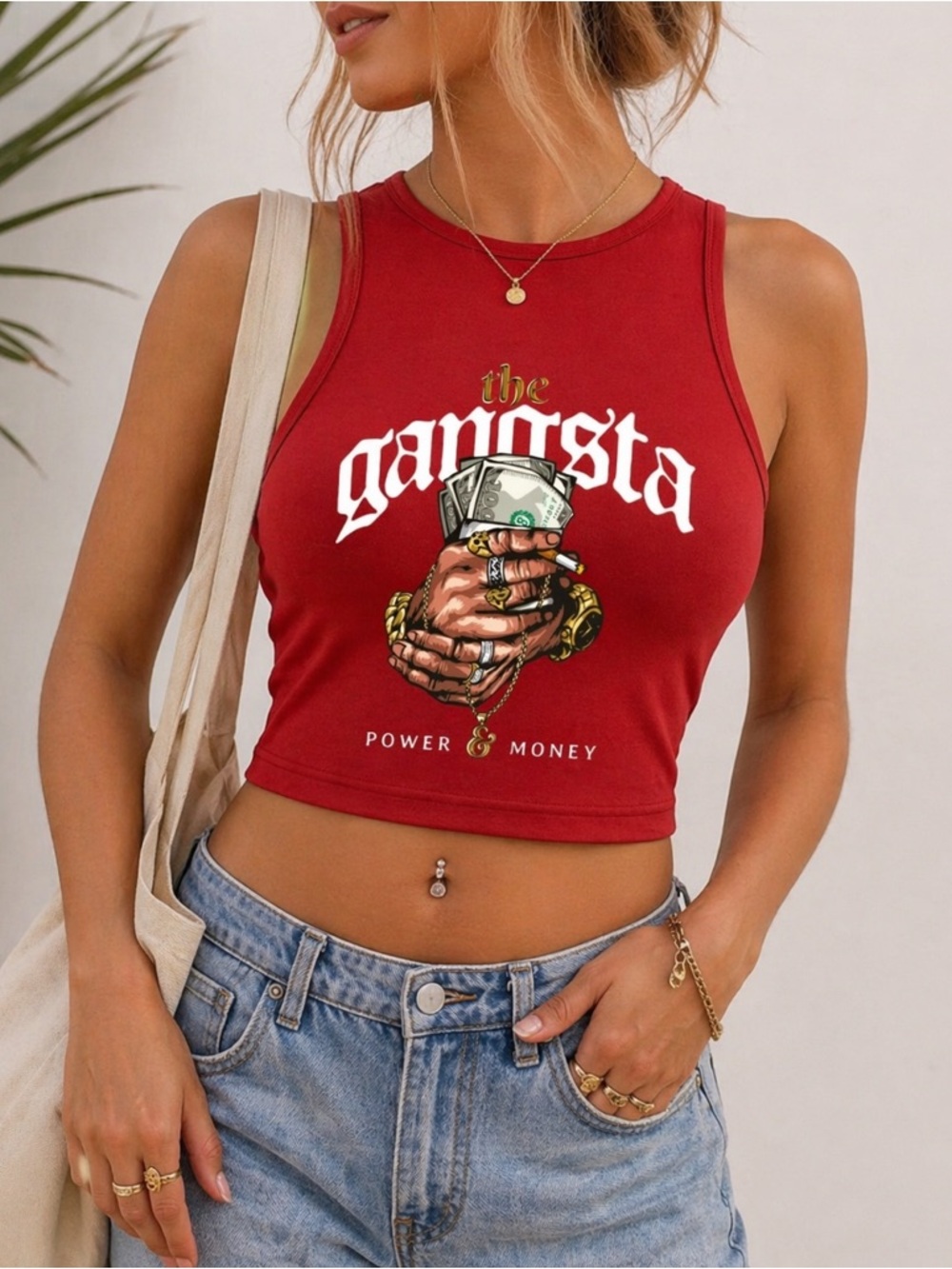Red Graphic Crop Tank Top - 'The Gangsta'